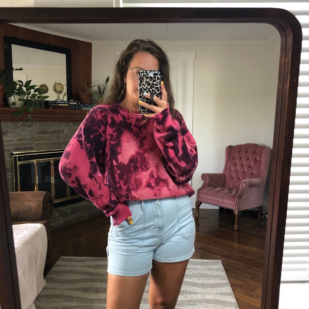 Eddie Bauer Pink Tie-Dye Crew Neck Sweater